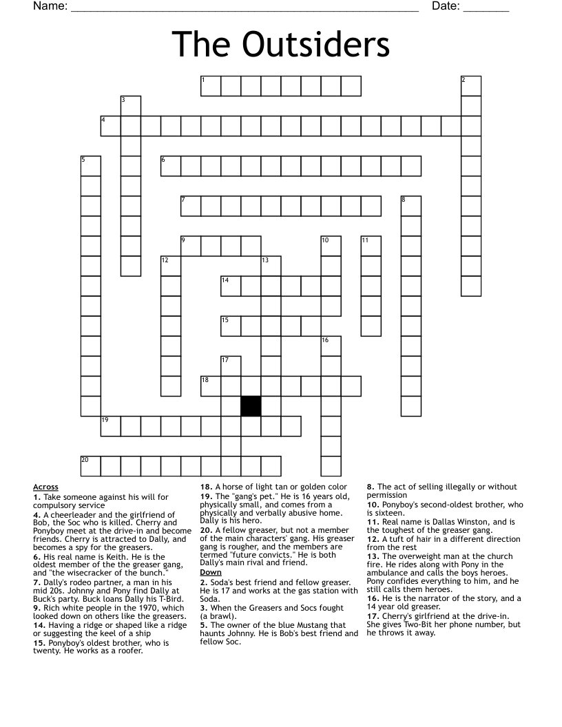 The Outsiders Crossword