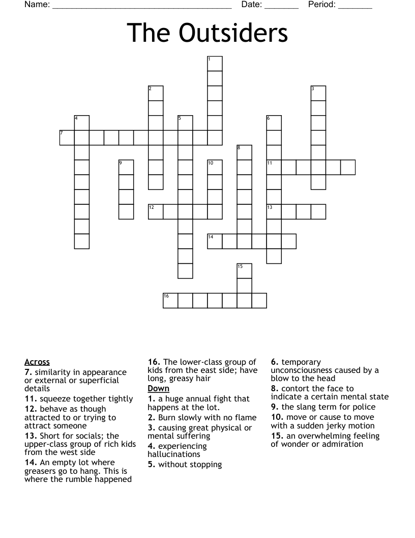 The Outsiders Crossword