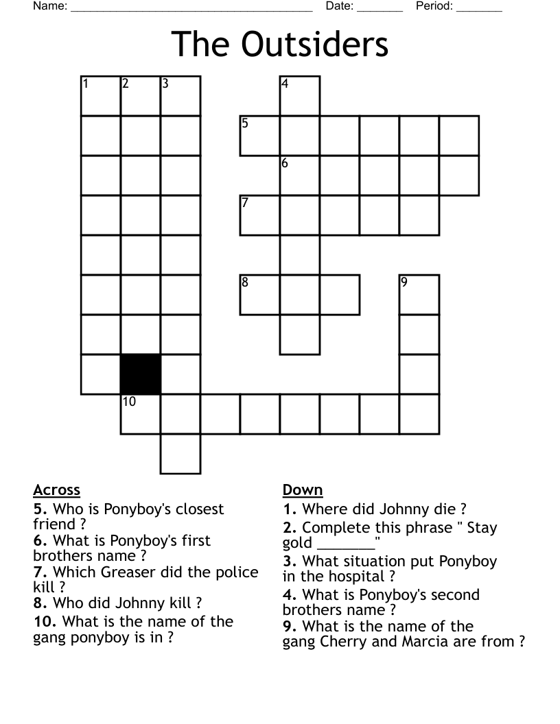 The Outsiders Crossword