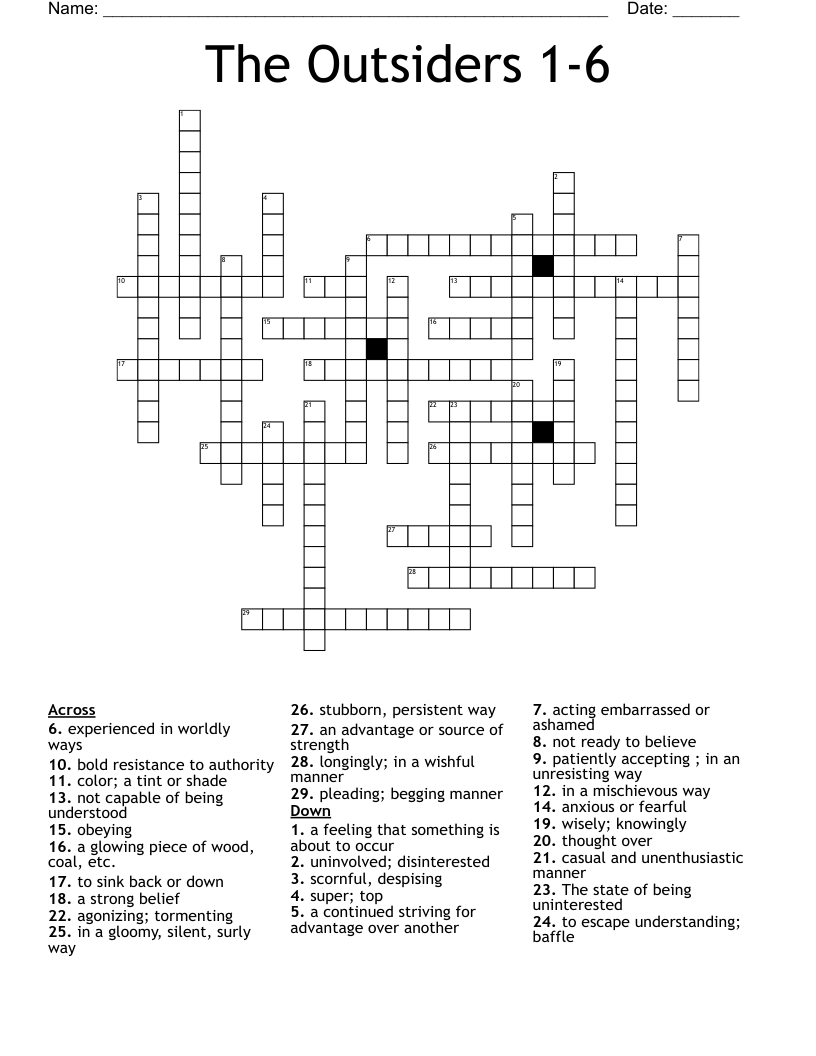 The Outsiders 1-6 Crossword
