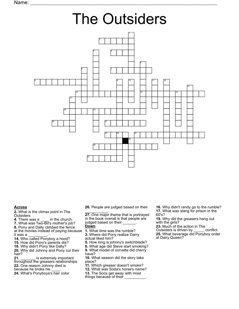 The Outsiders Crossword
