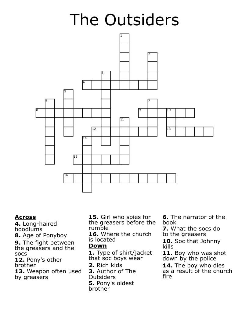 The Outsiders Crossword