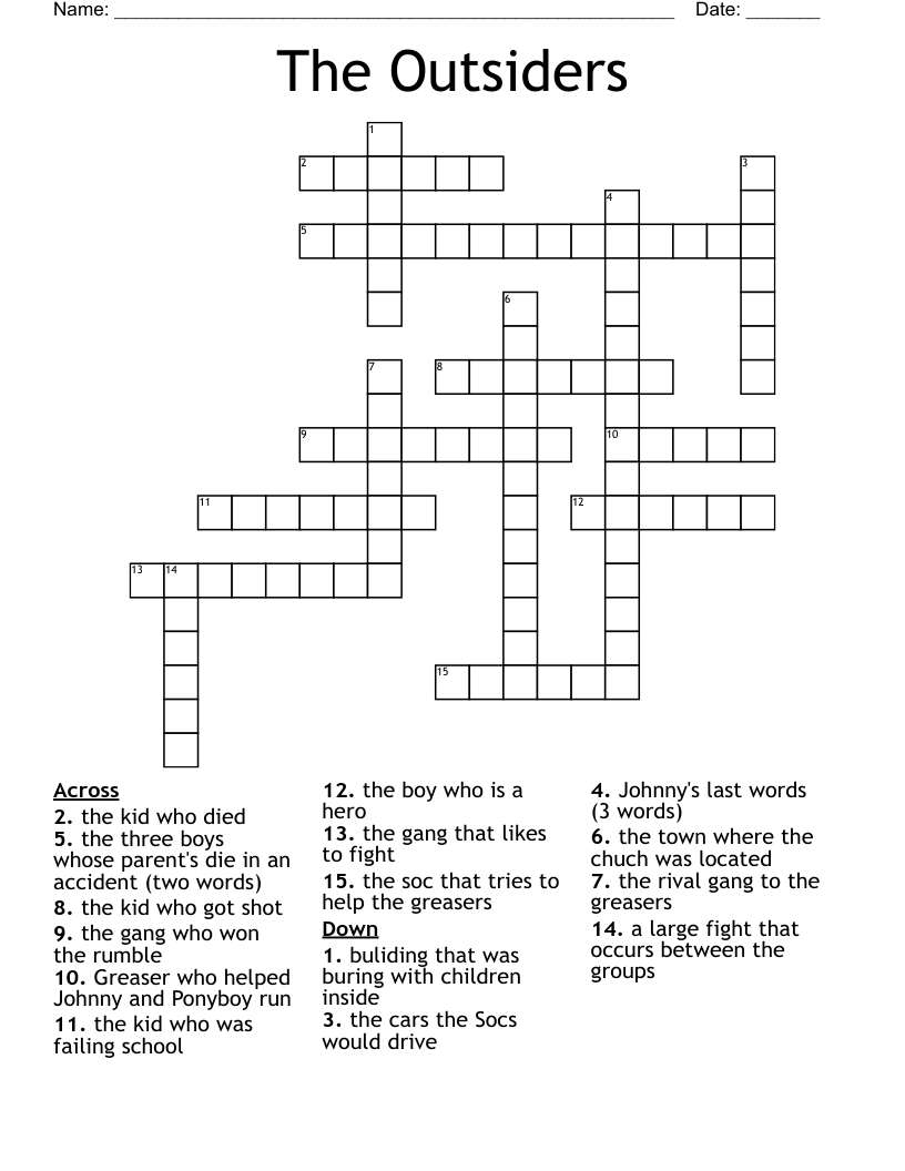 The Outsiders Crossword