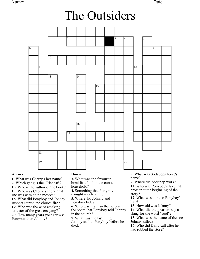 The Outsiders Crossword