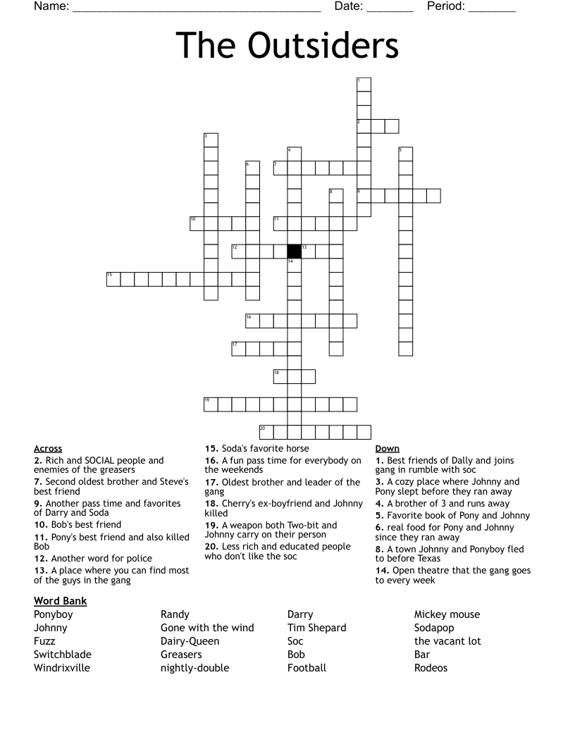 The Outsiders Crossword