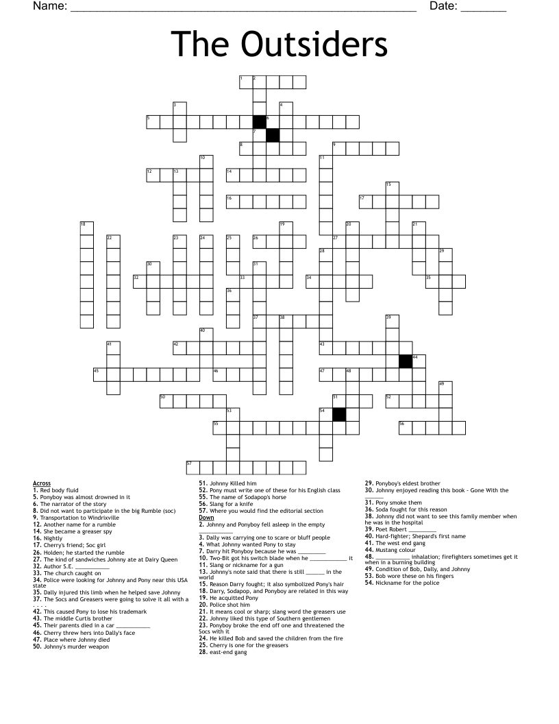 The Outsiders Crossword