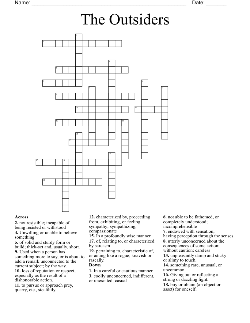 The Outsiders Crossword