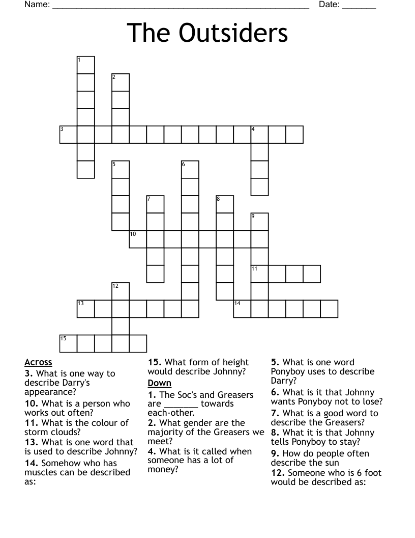 The Outsiders Crossword