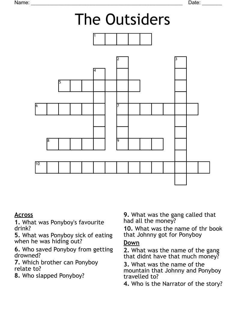 The Outsiders Crossword