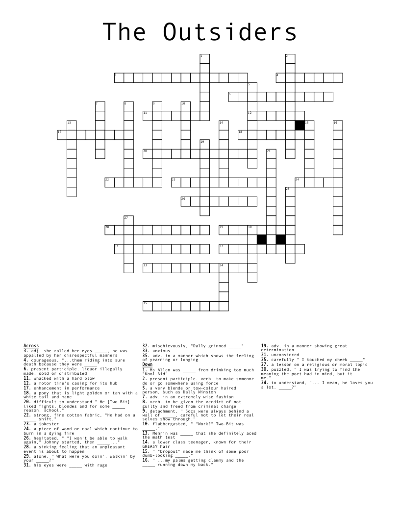 The Outsiders Crossword