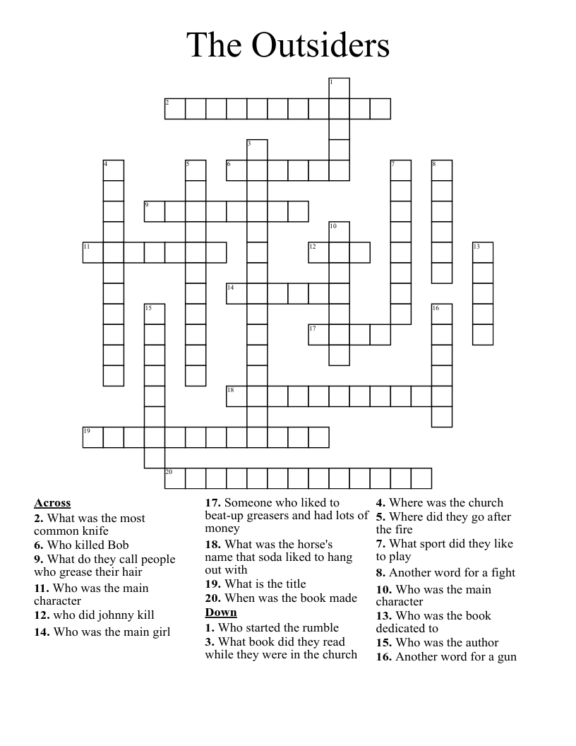 The Outsiders Crossword