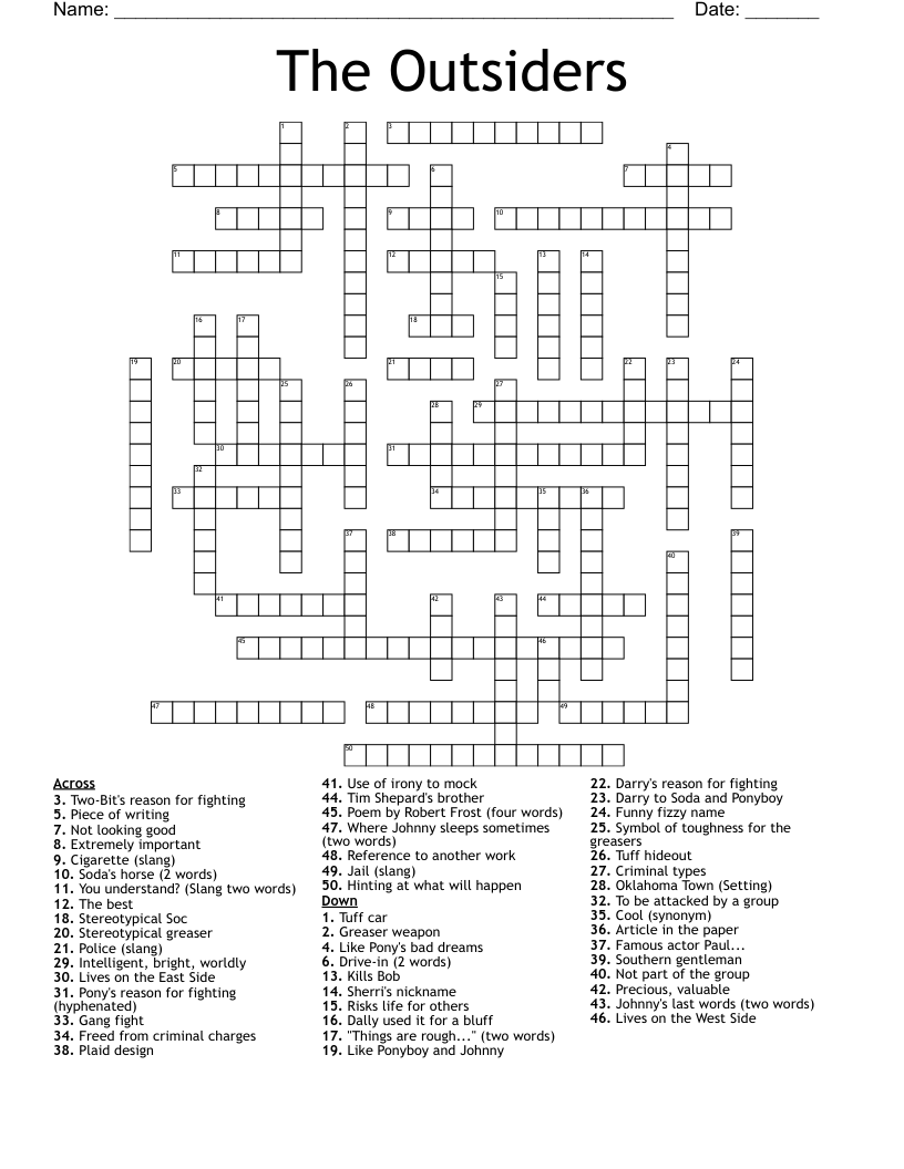 The Outsiders Crossword