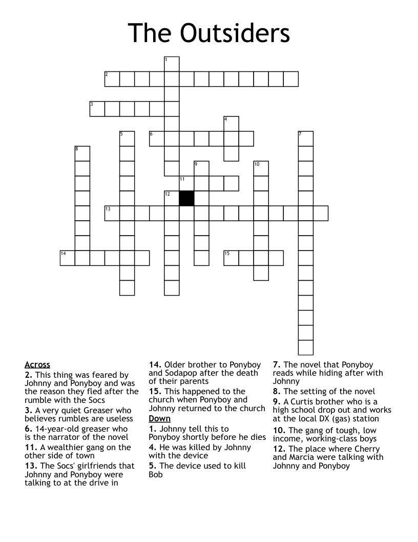 The Outsiders Crossword