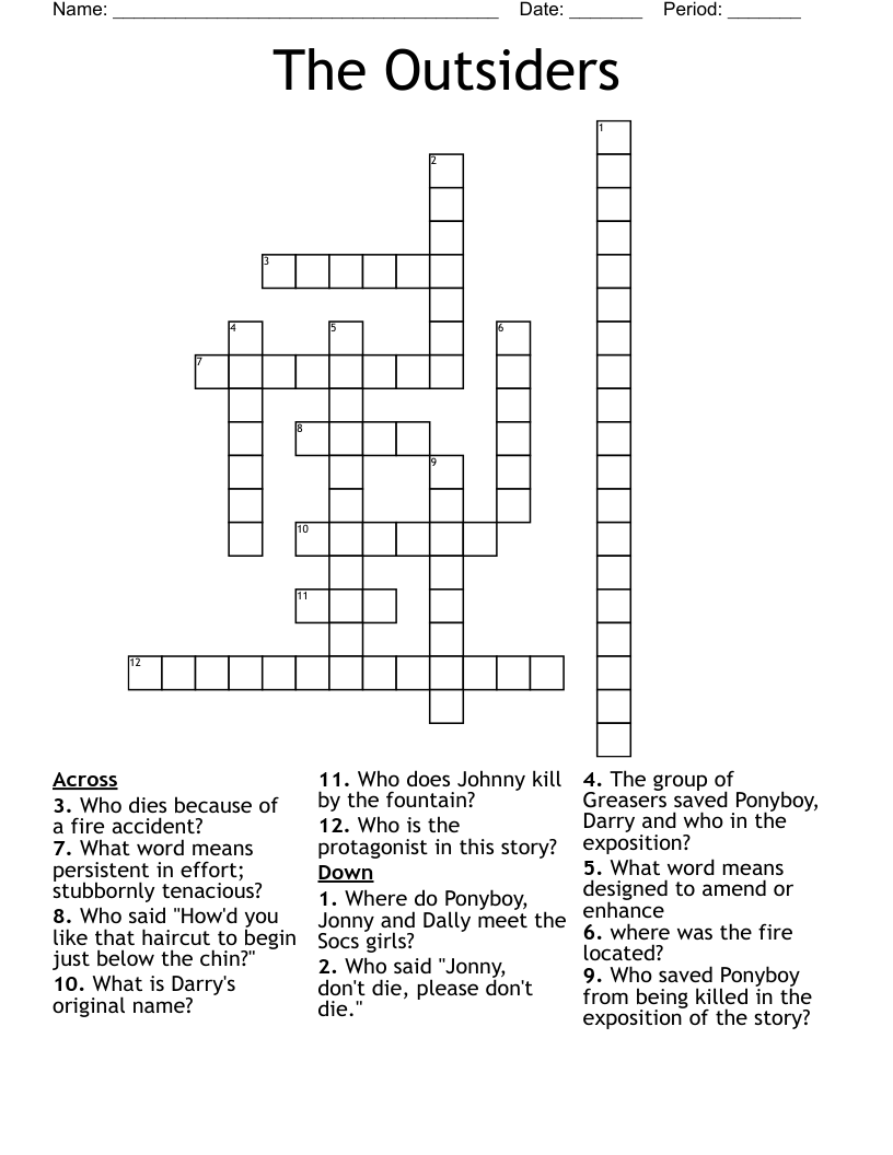 The Outsiders Crossword