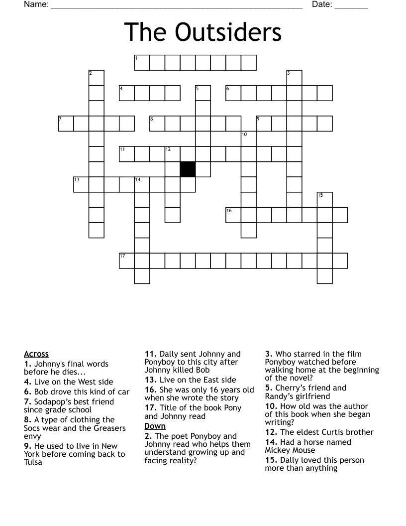 The Outsiders Crossword