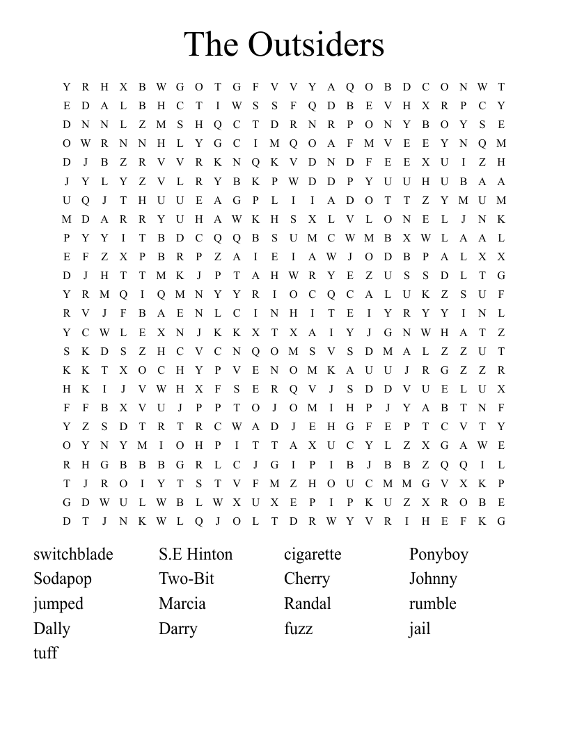 The Outsiders Word Search