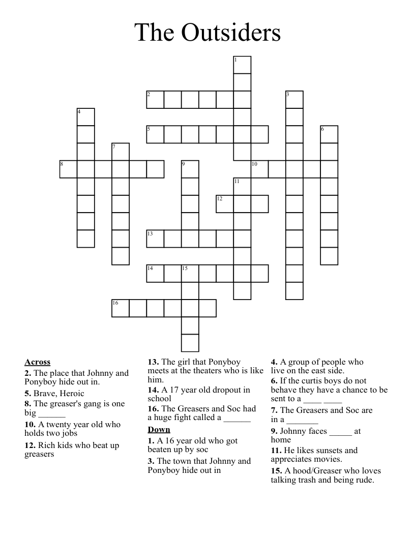 The Outsiders Crossword