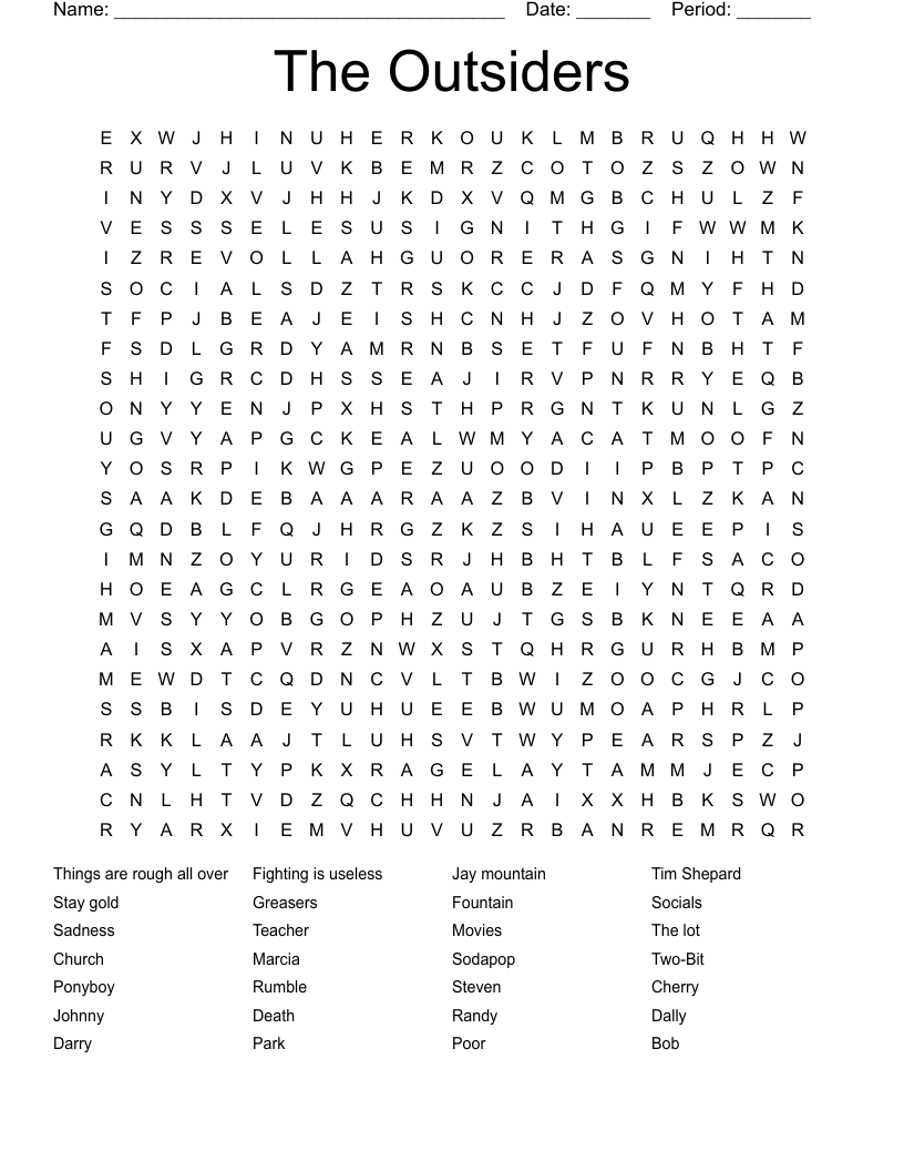 The Outsiders Word Search