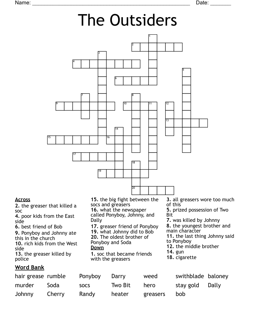 The Outsiders Crossword