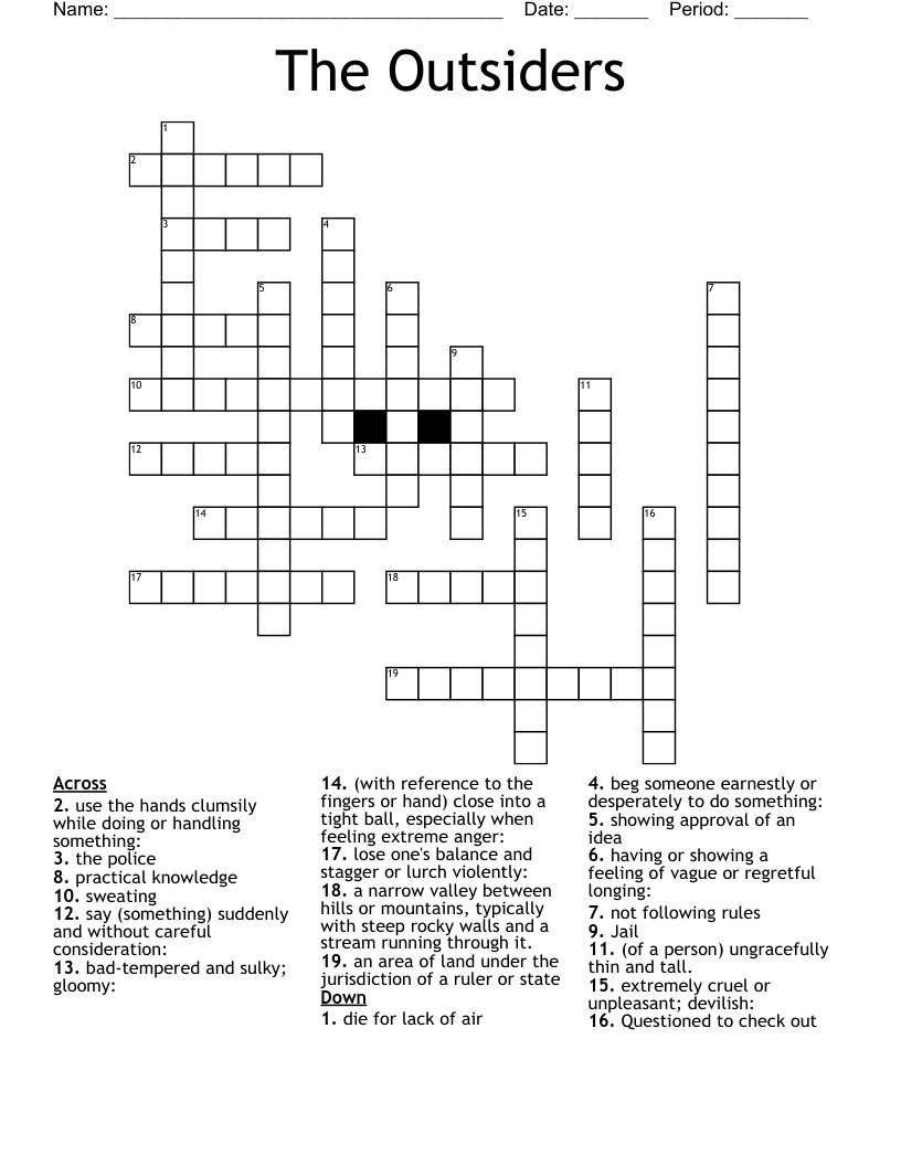 The Outsiders Crossword