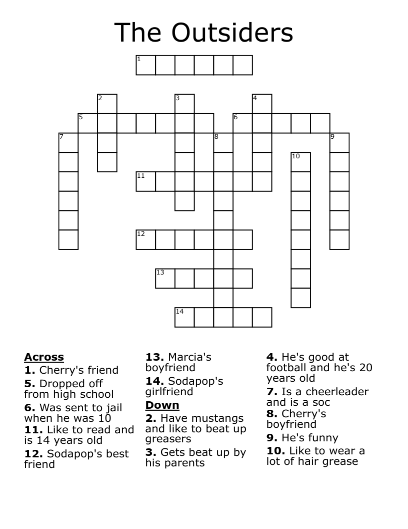 The Outsiders Crossword