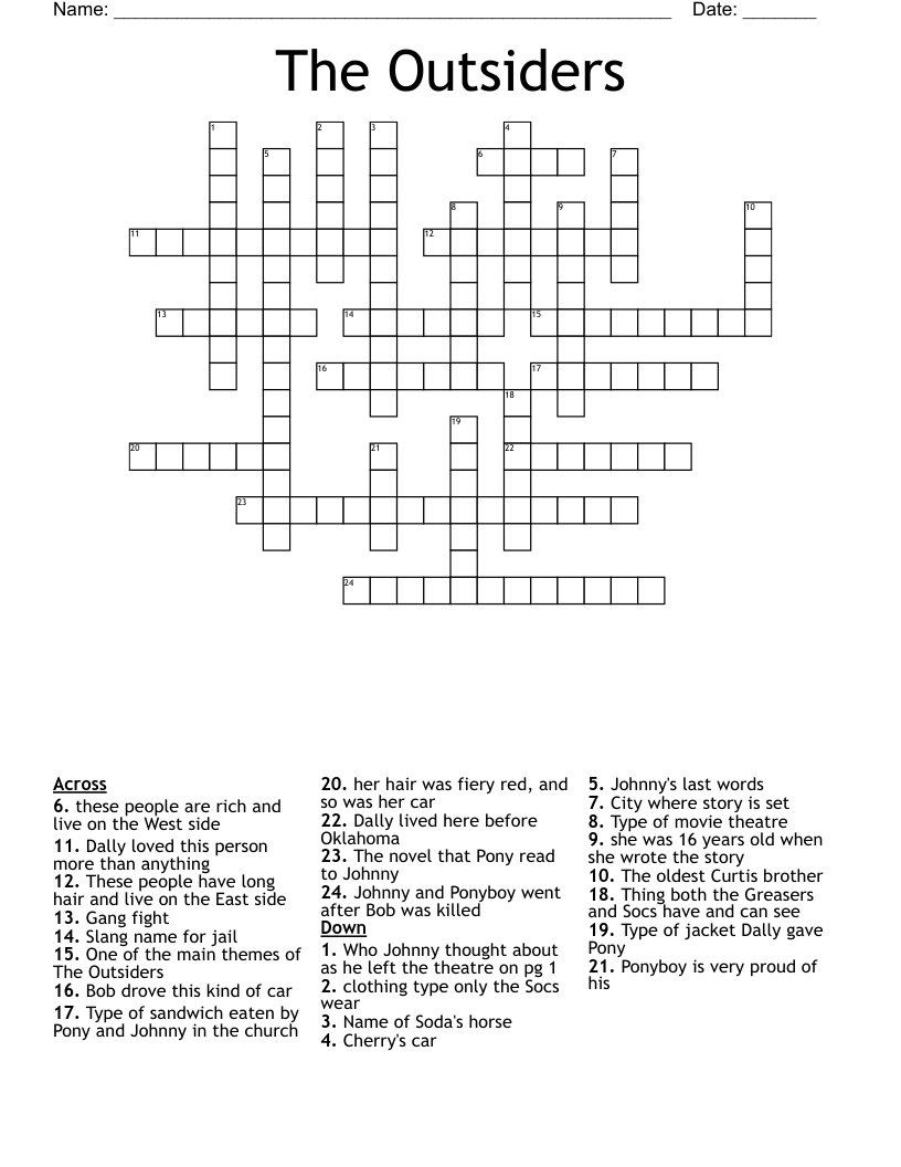 The Outsiders Crossword