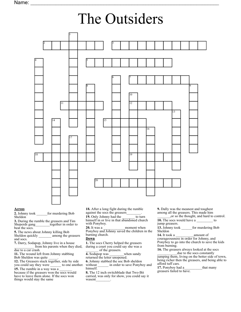 The Outsiders Crossword