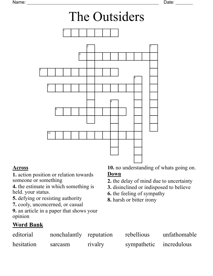 The Outsiders Crossword