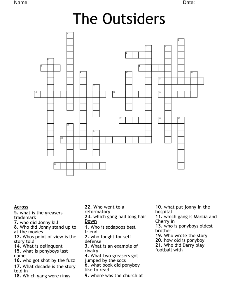 The Outsiders Crossword
