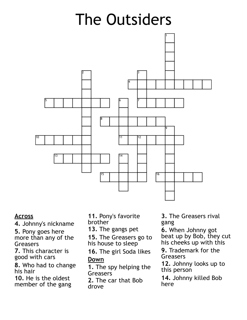 The Outsiders Crossword