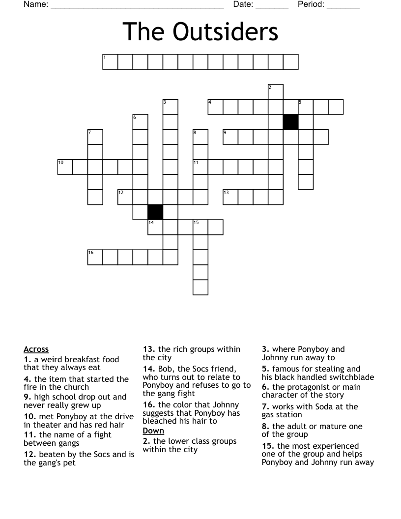 The Outsiders Crossword