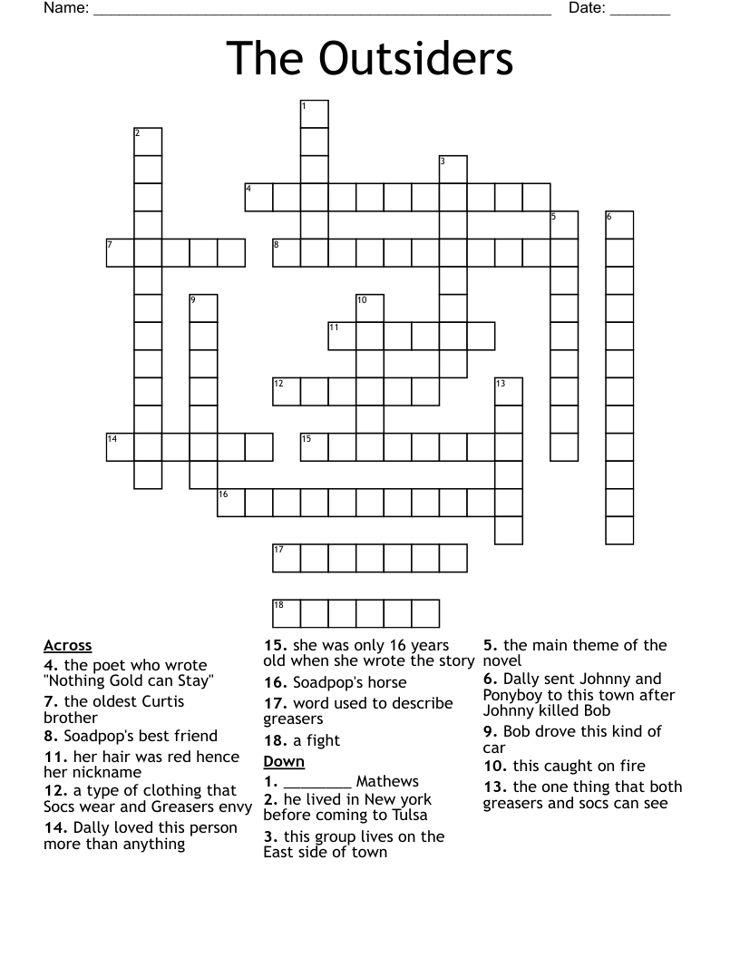 The Outsiders Crossword