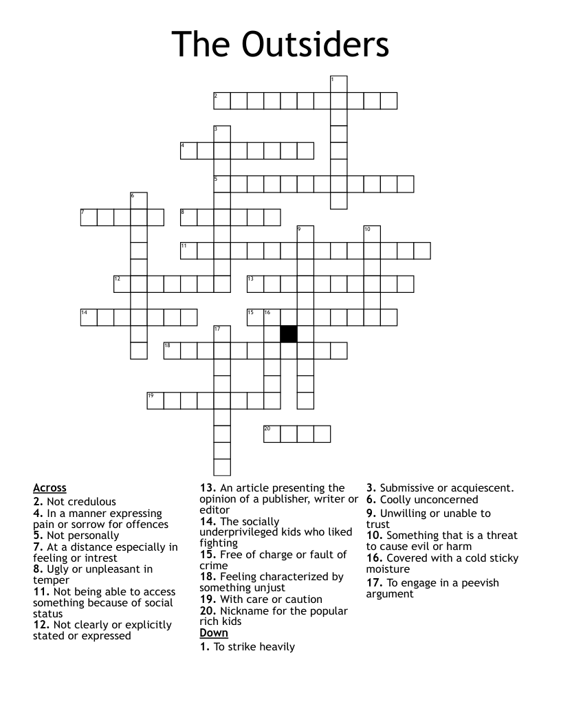 The Outsiders Crossword