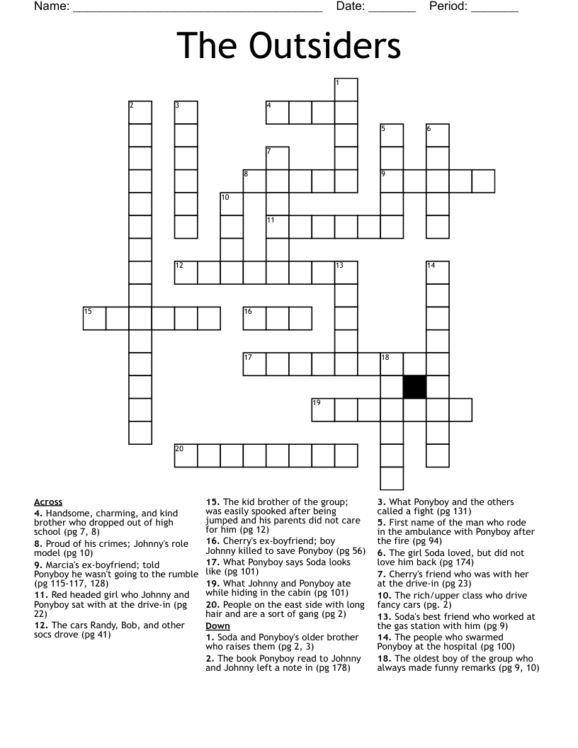 The Outsiders Crossword