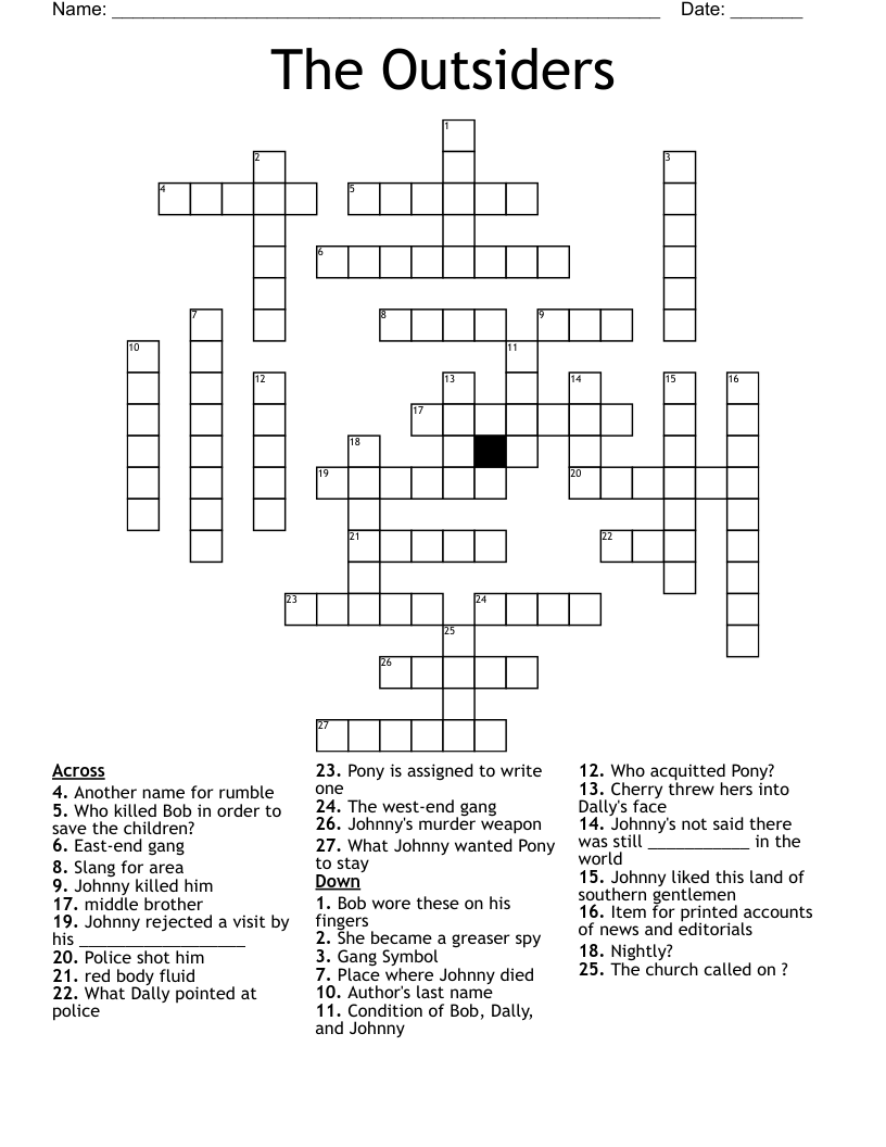 The Outsiders Crossword