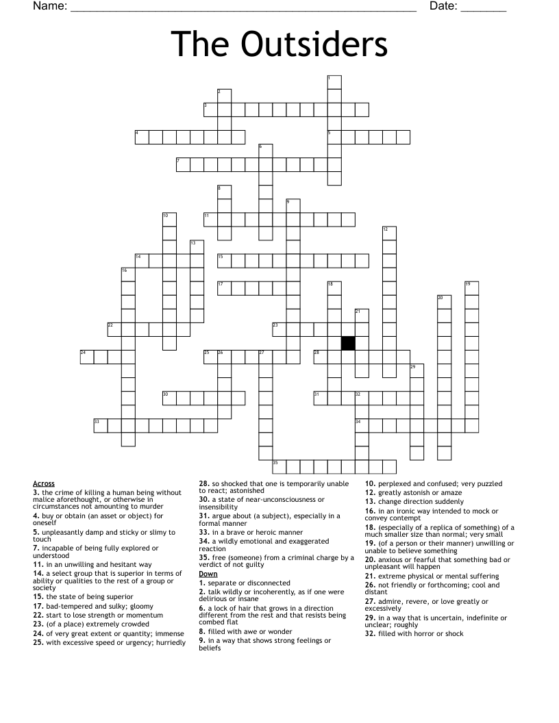 The Outsiders Crossword