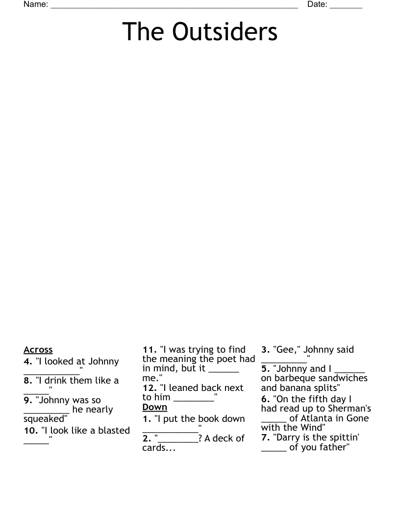 The Outsiders Crossword