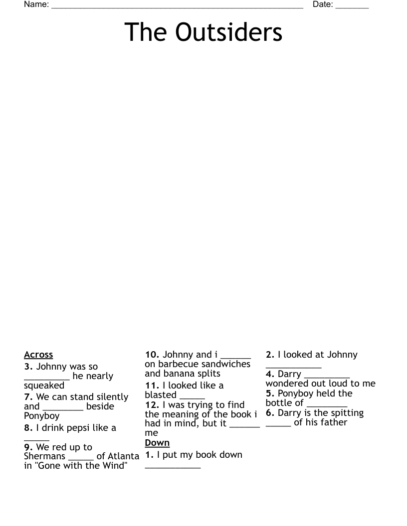 The Outsiders Crossword