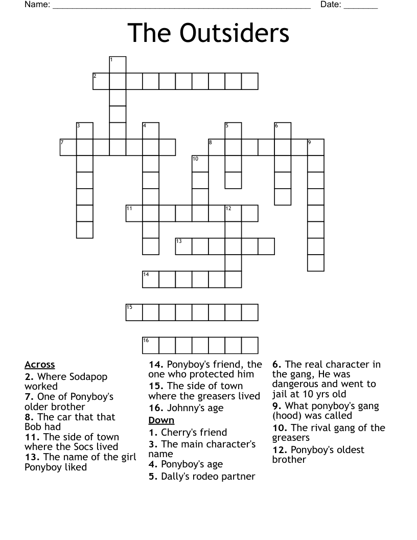 The Outsiders Crossword