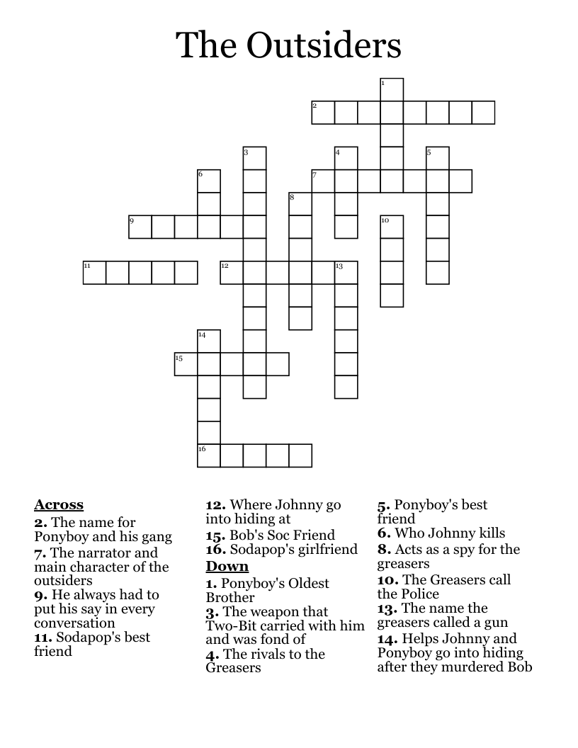 The Outsiders Crossword