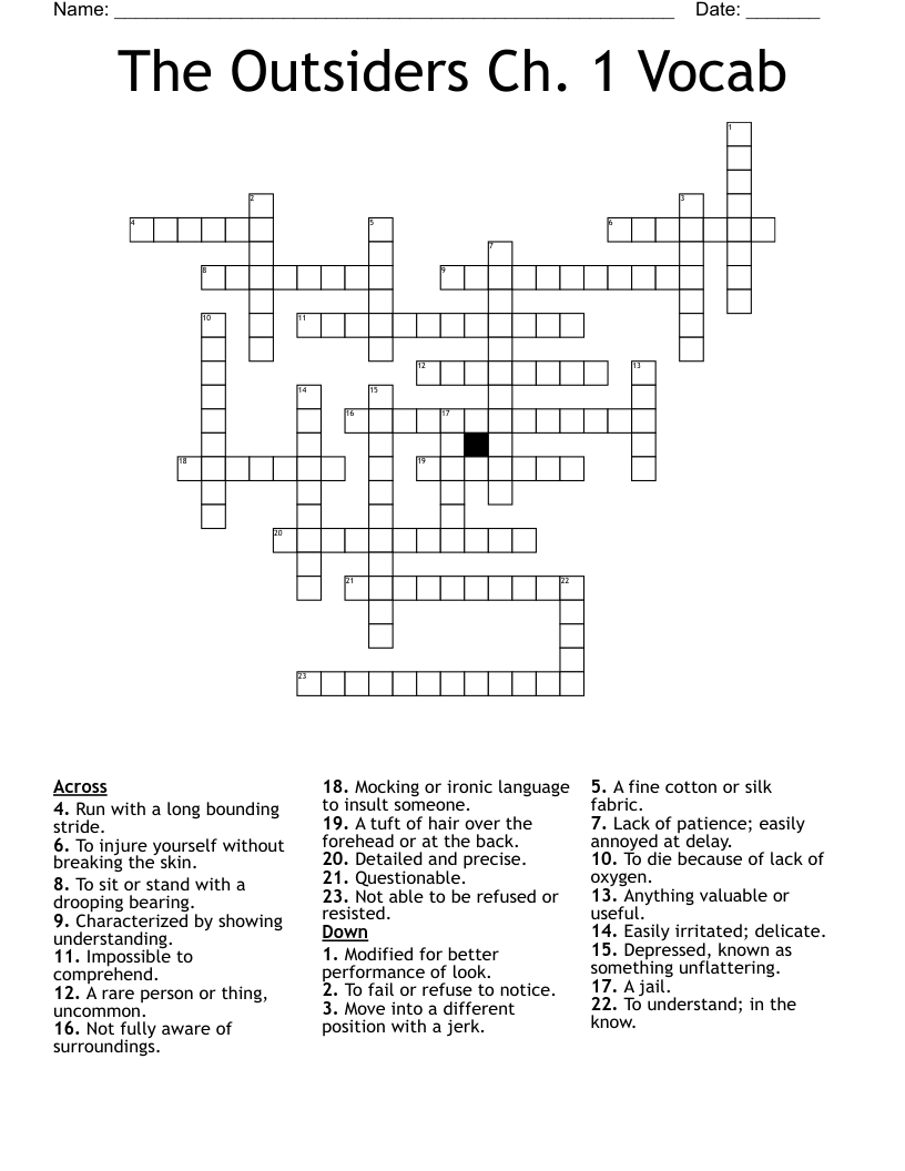 The Outsiders Ch. 1 Vocab Crossword