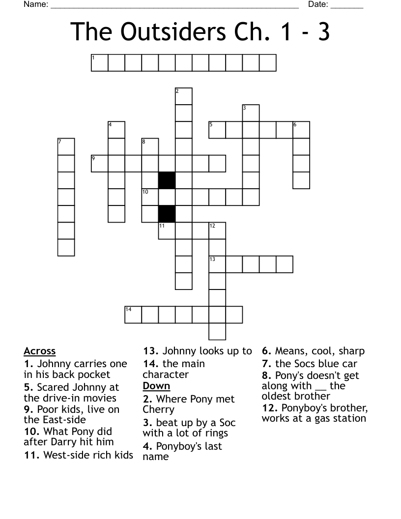 The Outsiders Ch. 1 - 3 Crossword