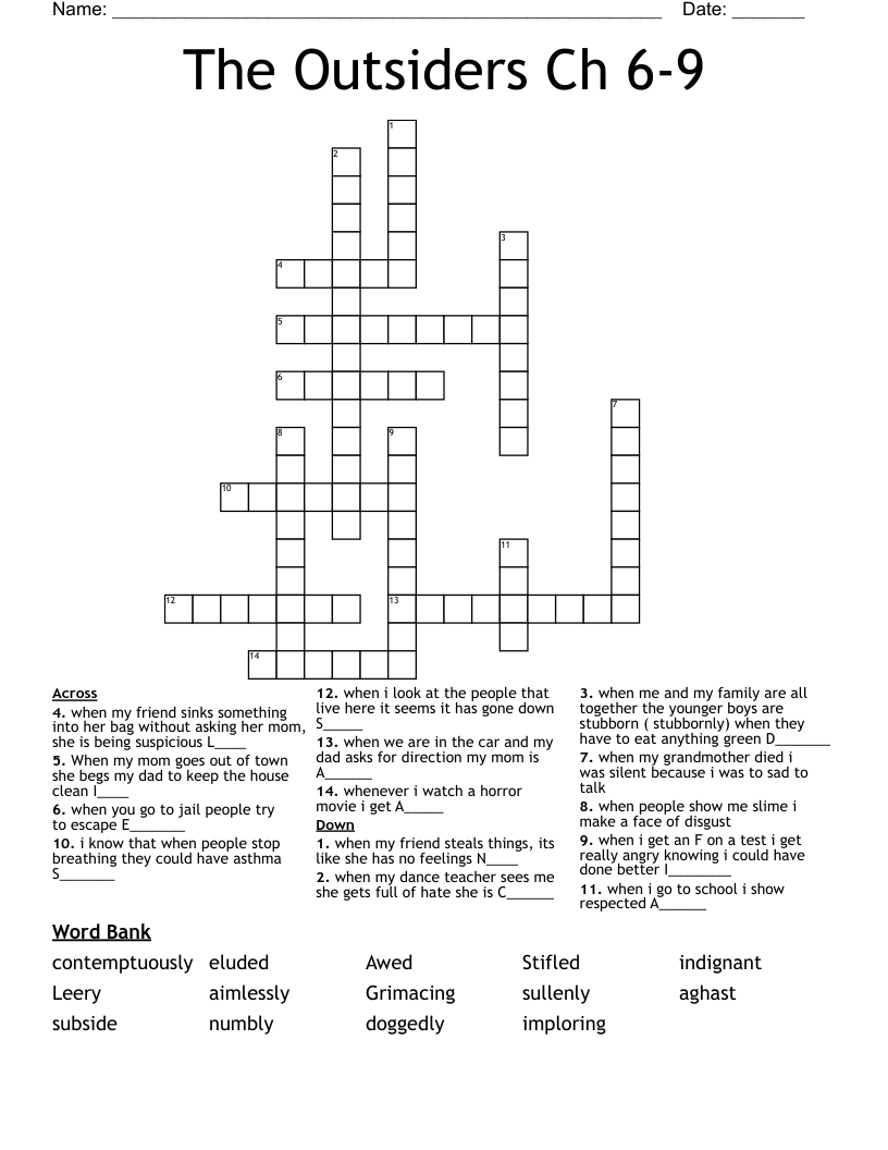 The Outsiders Ch 6-9 Crossword