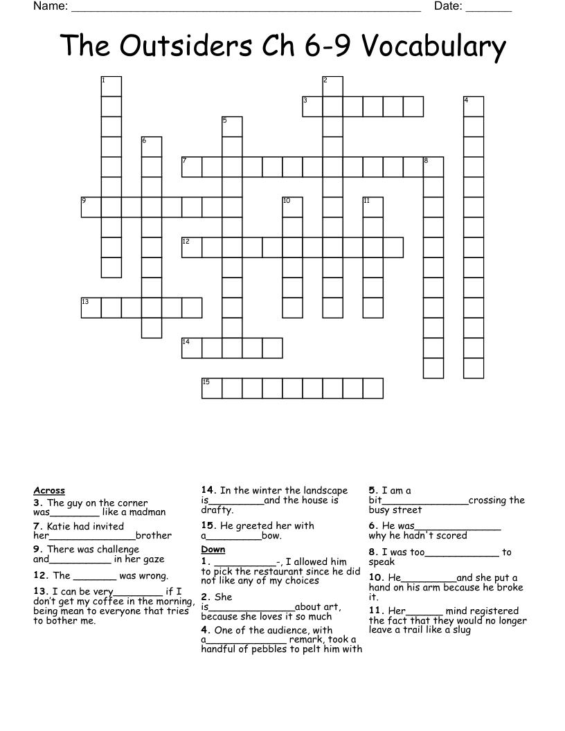 The Outsiders Ch 6-9 Vocabulary Crossword