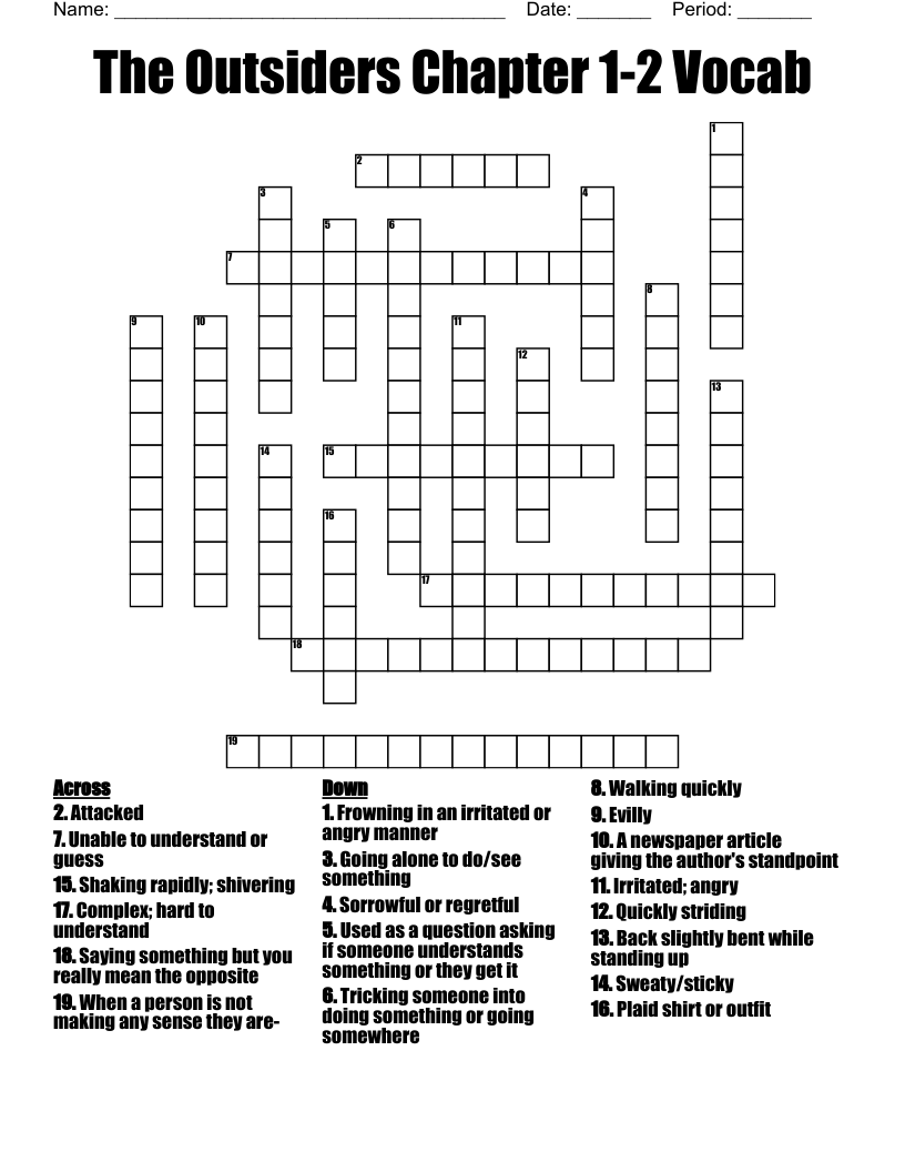 The Outsiders Chapter 1-2 Vocab Crossword