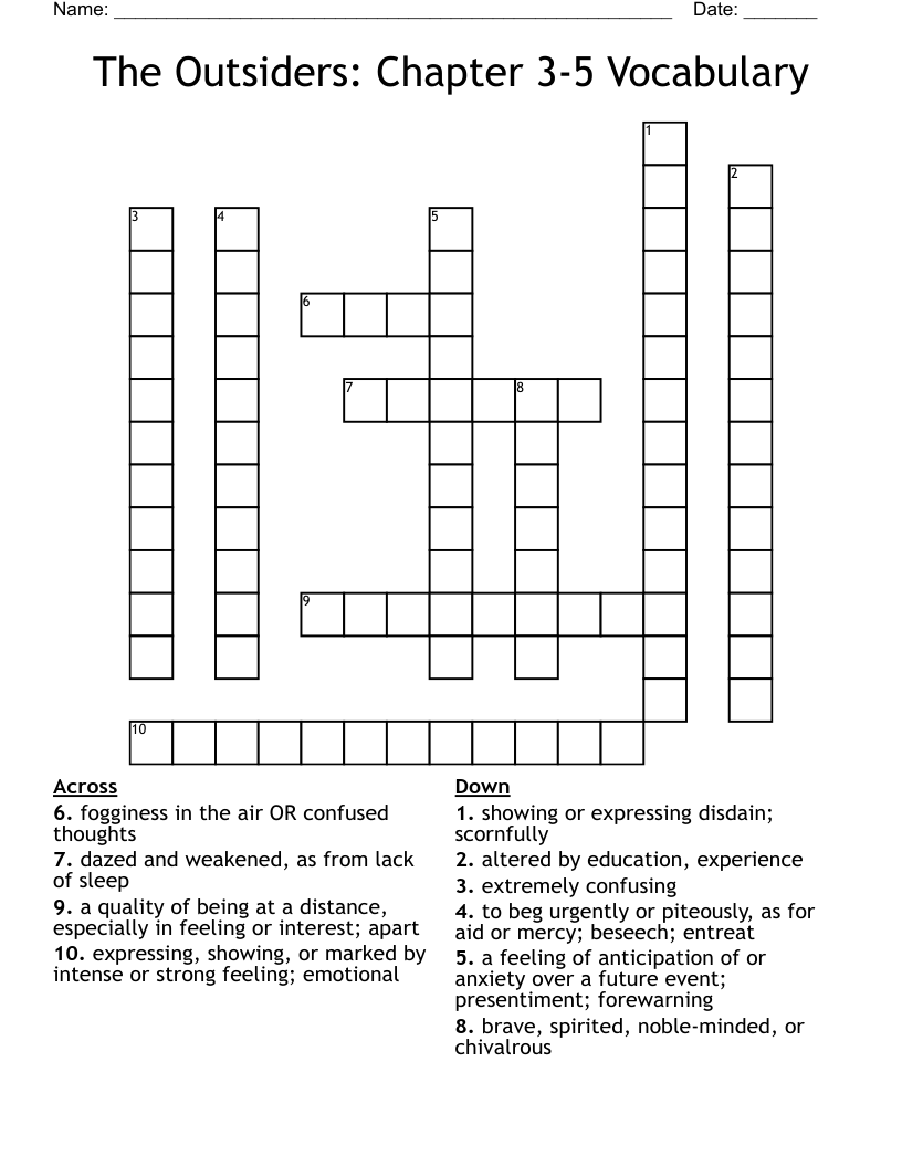 The Outsiders: Chapter 3-5 Vocabulary Crossword