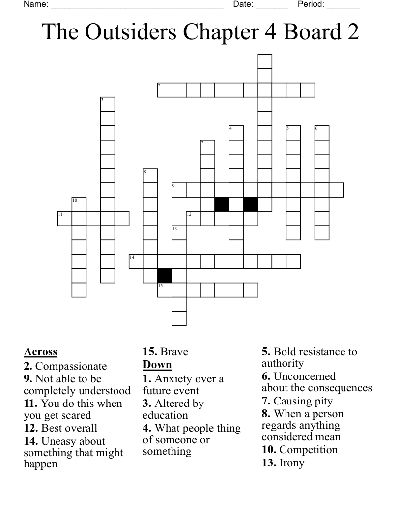 The Outsiders Chapter 4 Board 2 Crossword