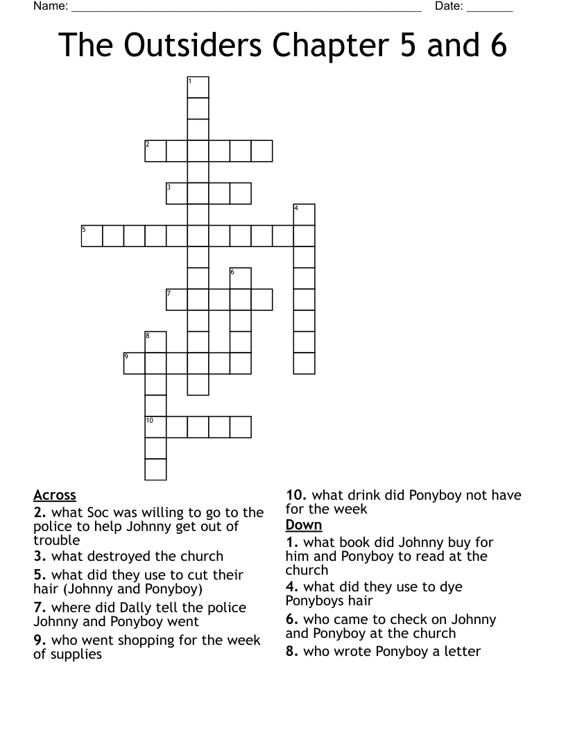 The Outsiders Chapter 5 and 6 Crossword