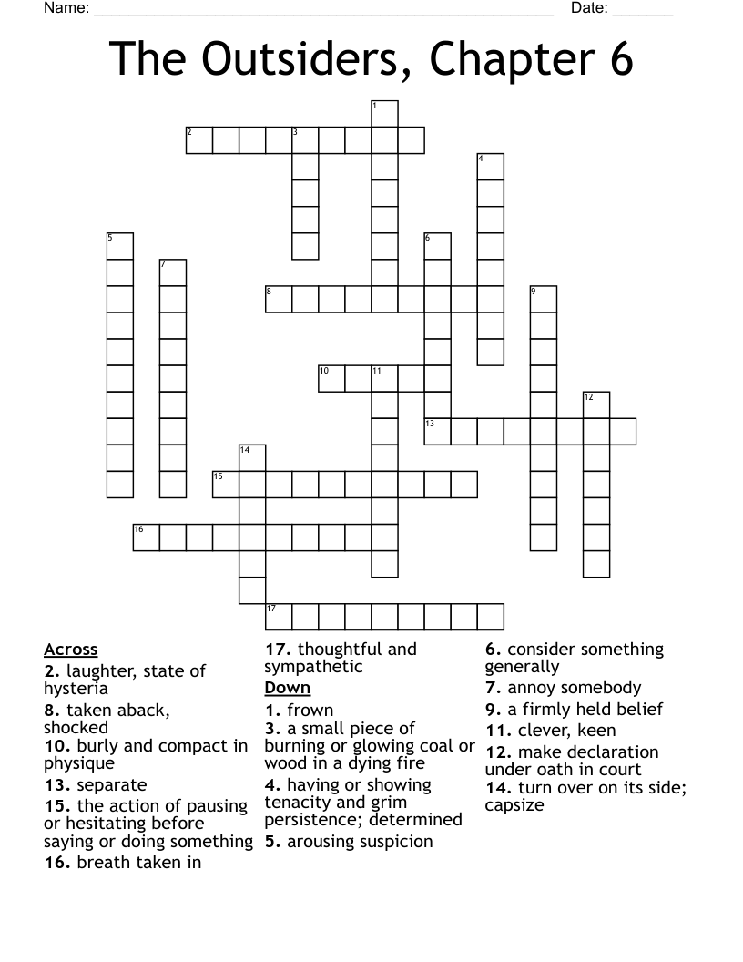 The Outsiders, Chapter 6  Crossword
