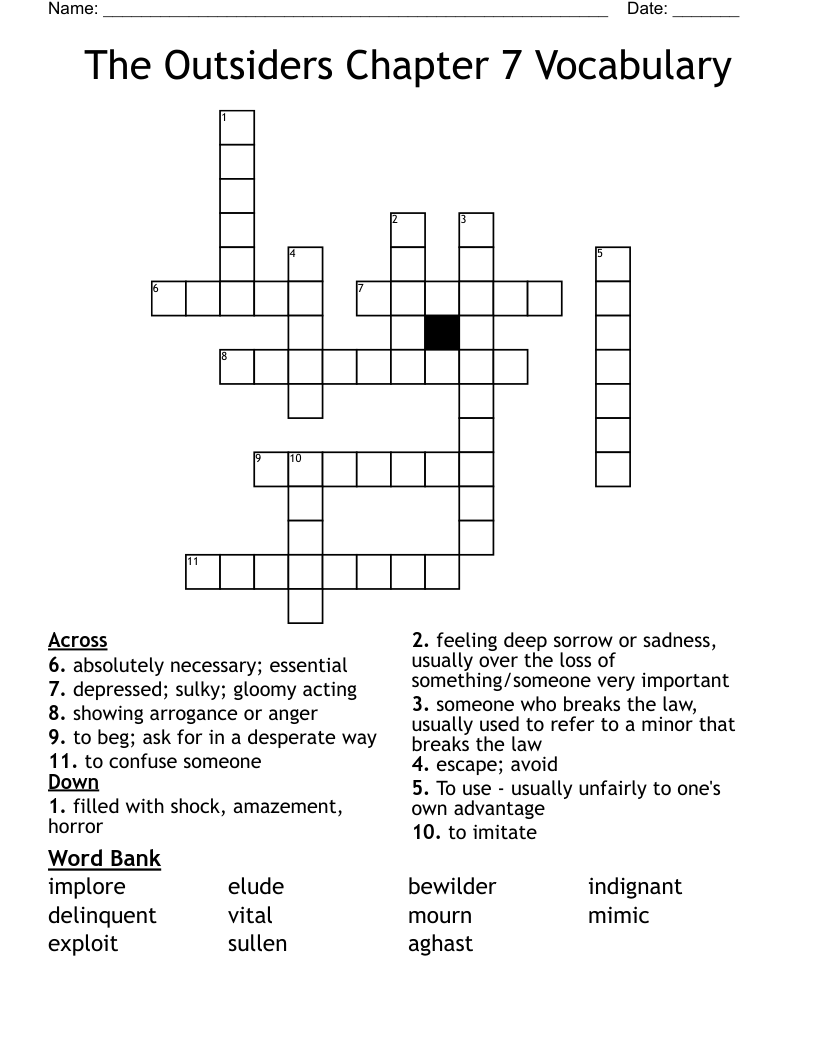The Outsiders Chapter 7 Vocabulary Crossword